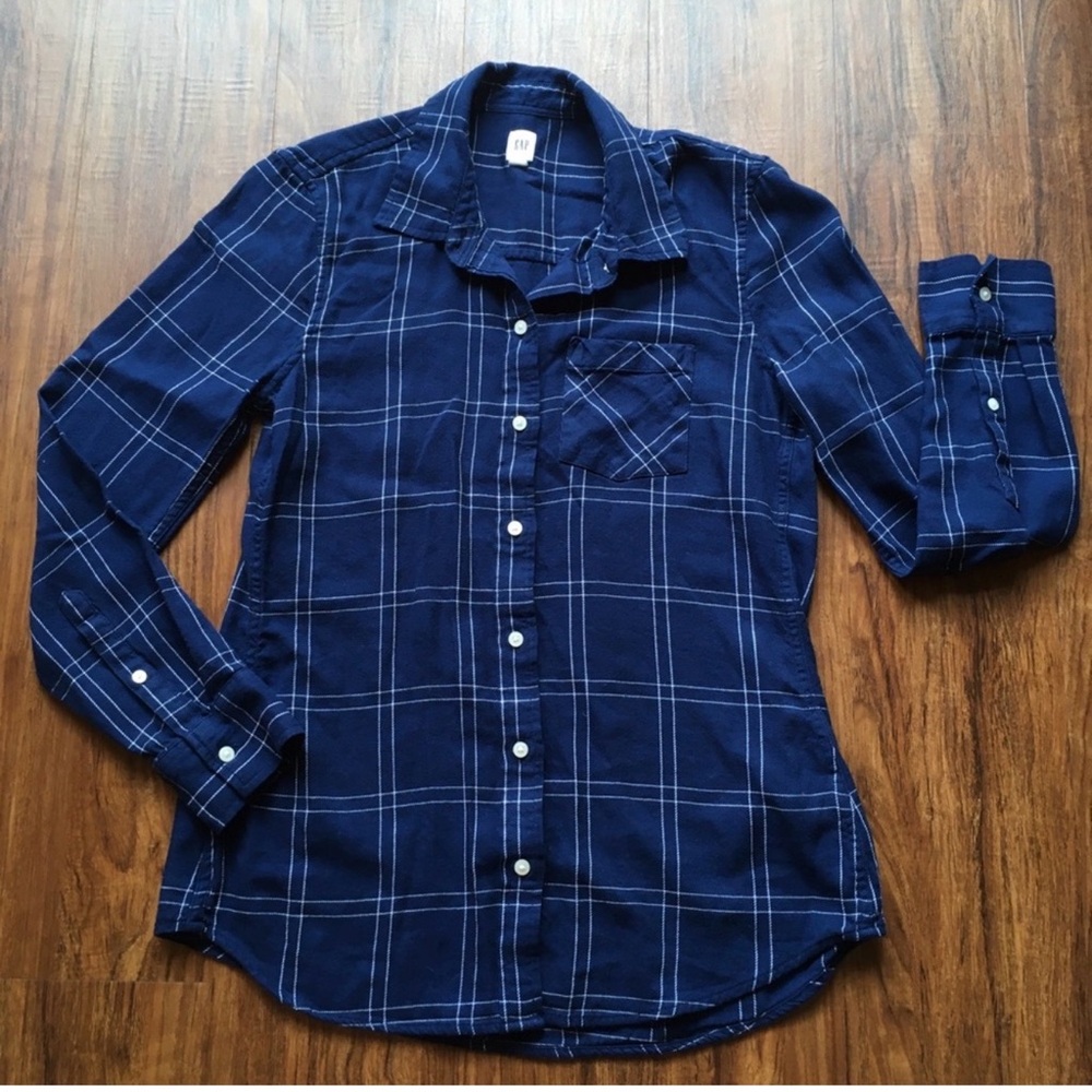 GAP Navy Blue Plaid Button-Down Shirt